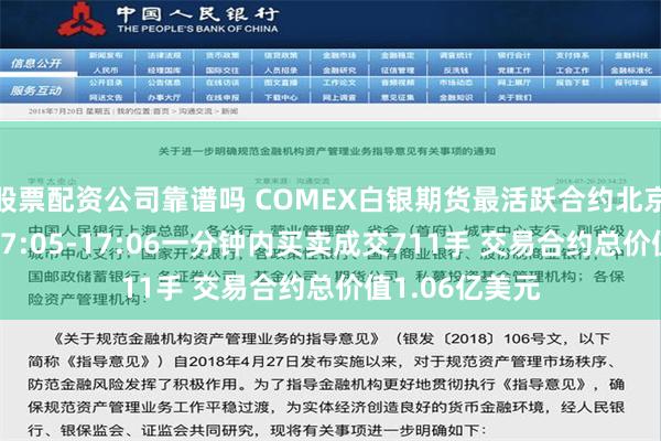 股票配资公司靠谱吗 COMEX白银期货最活跃合约北京时间6月4日17:05-17:06一分钟内买卖成交711手 交易合约总价值1.06亿美元